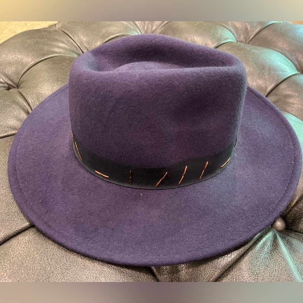 Classic Target Navy Fedora 100% Wool Hat With Stitch Accents